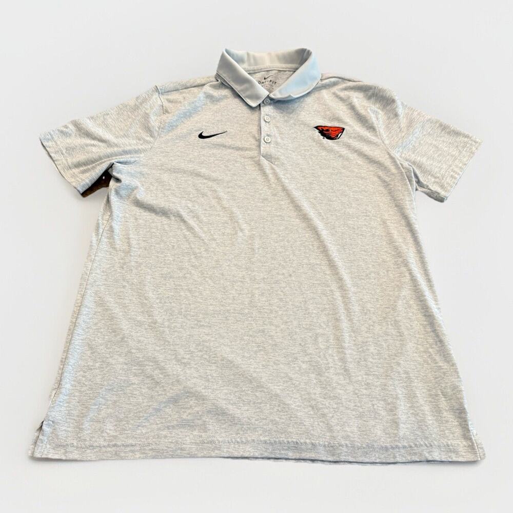 Nike Mens Gray 1/4 Button Polo Oregon State Beavers Dri-Fit Team Shirt Size L